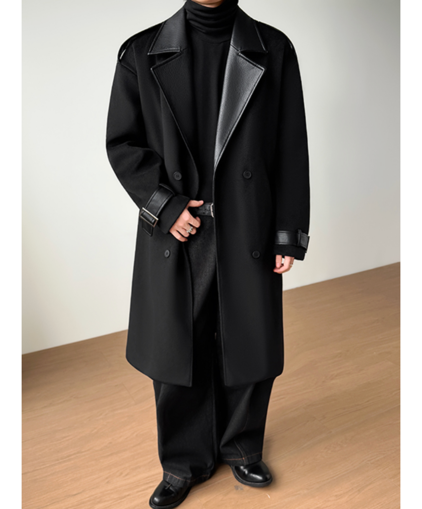 wool and leather patchwork coat EN2548