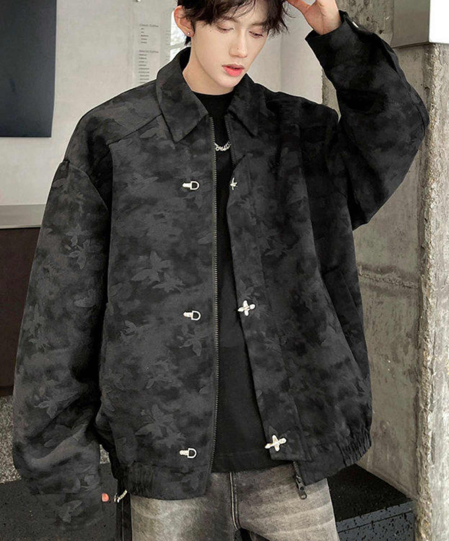 retro butterfly print fireman hook jacket EN2700