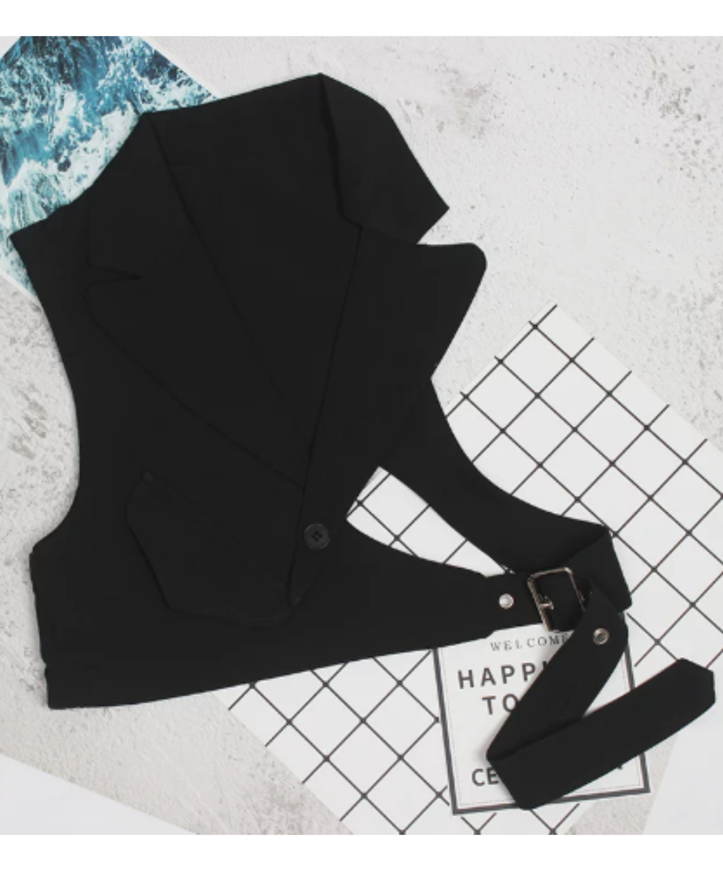dark asymmetrical mashu design vest  EN3082