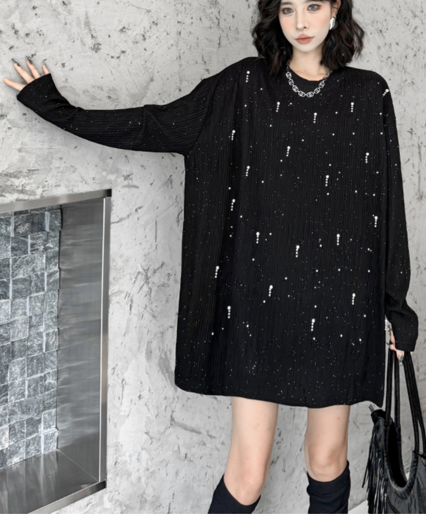 stardust motif bead embroidery long t-shirt EN2341