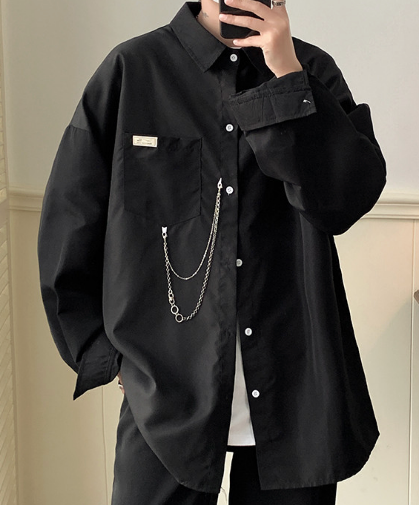 dark chain-decorated oversized shirt EN2761