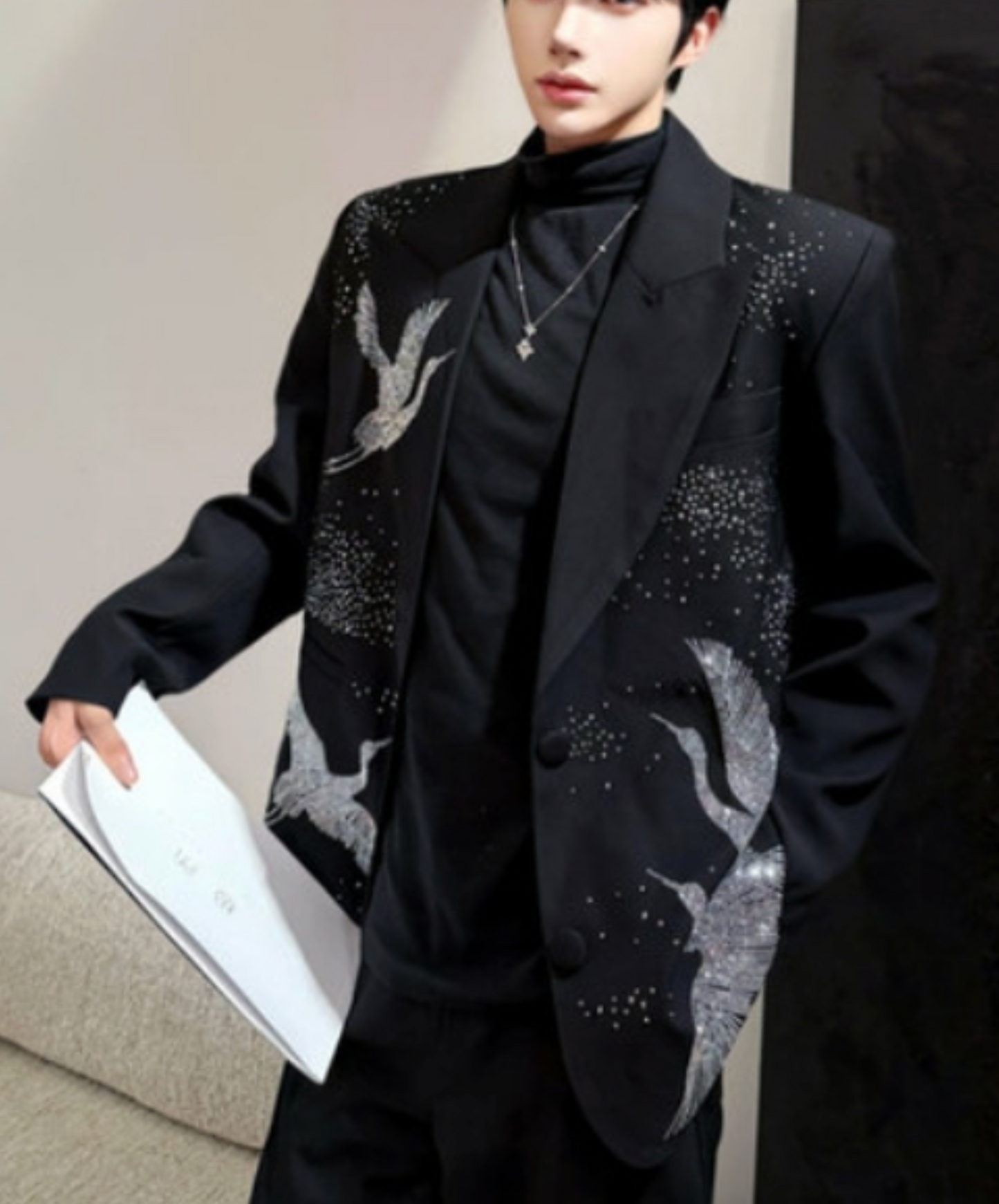 crane motif decoration jacket EN2419
