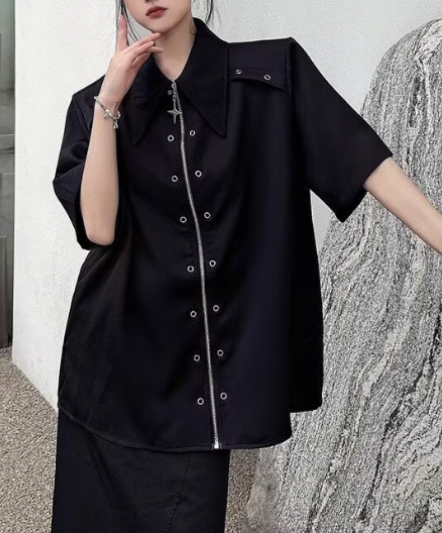 metal hole zipper shirt EN2883