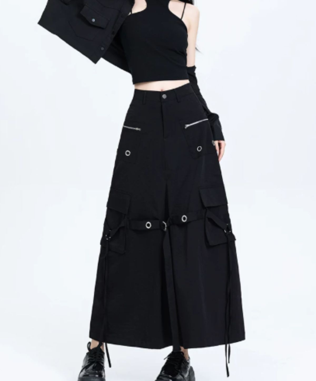 silver zip & eyelet embellishments skirt EN3249