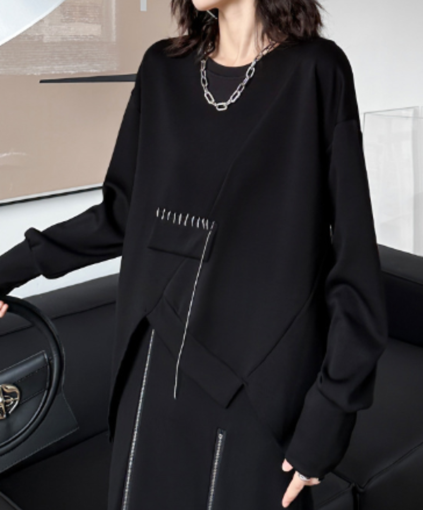 iIrregular seam line design sweatshirt EN3134