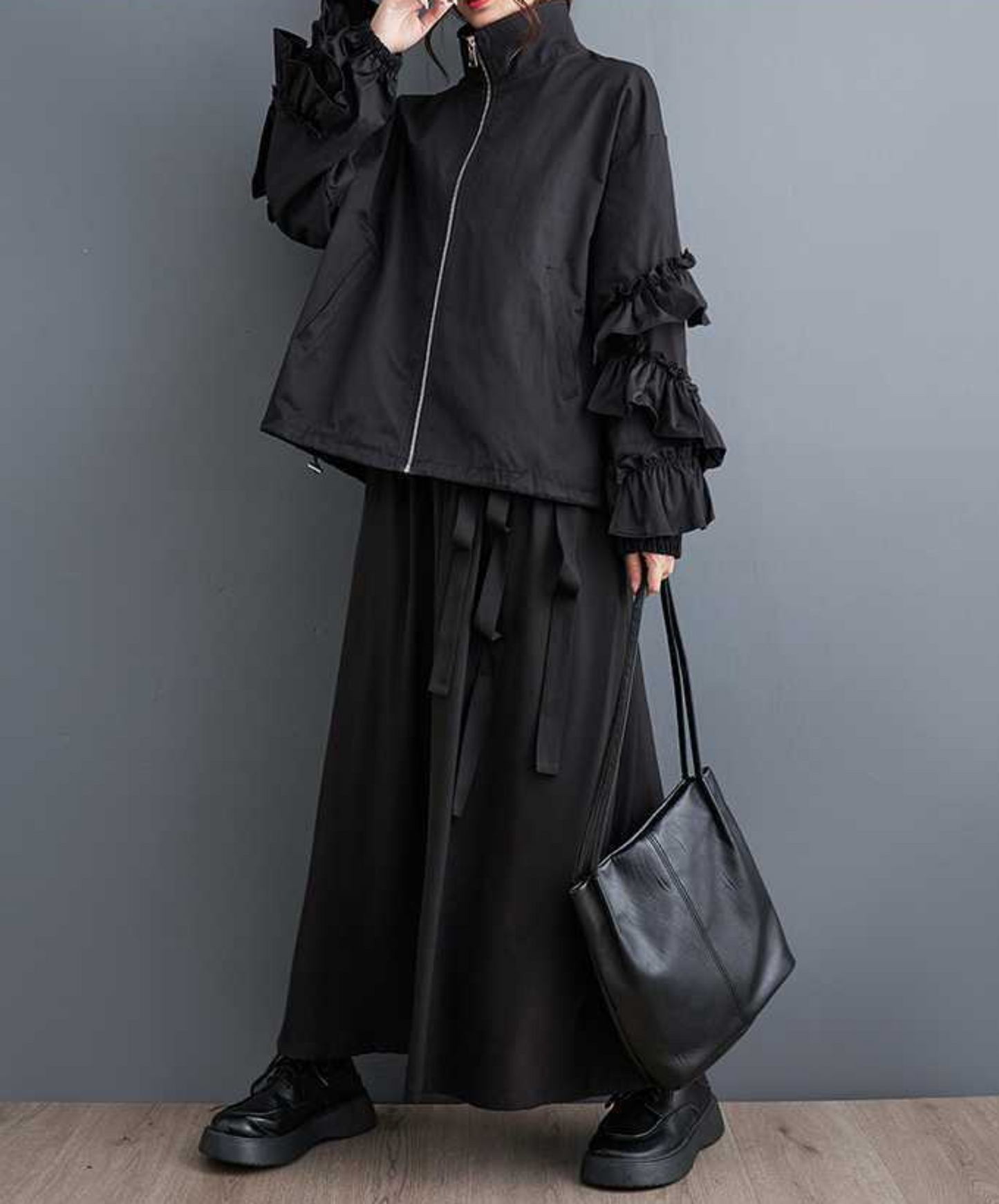 dark layered frill high neck jacket EN2353