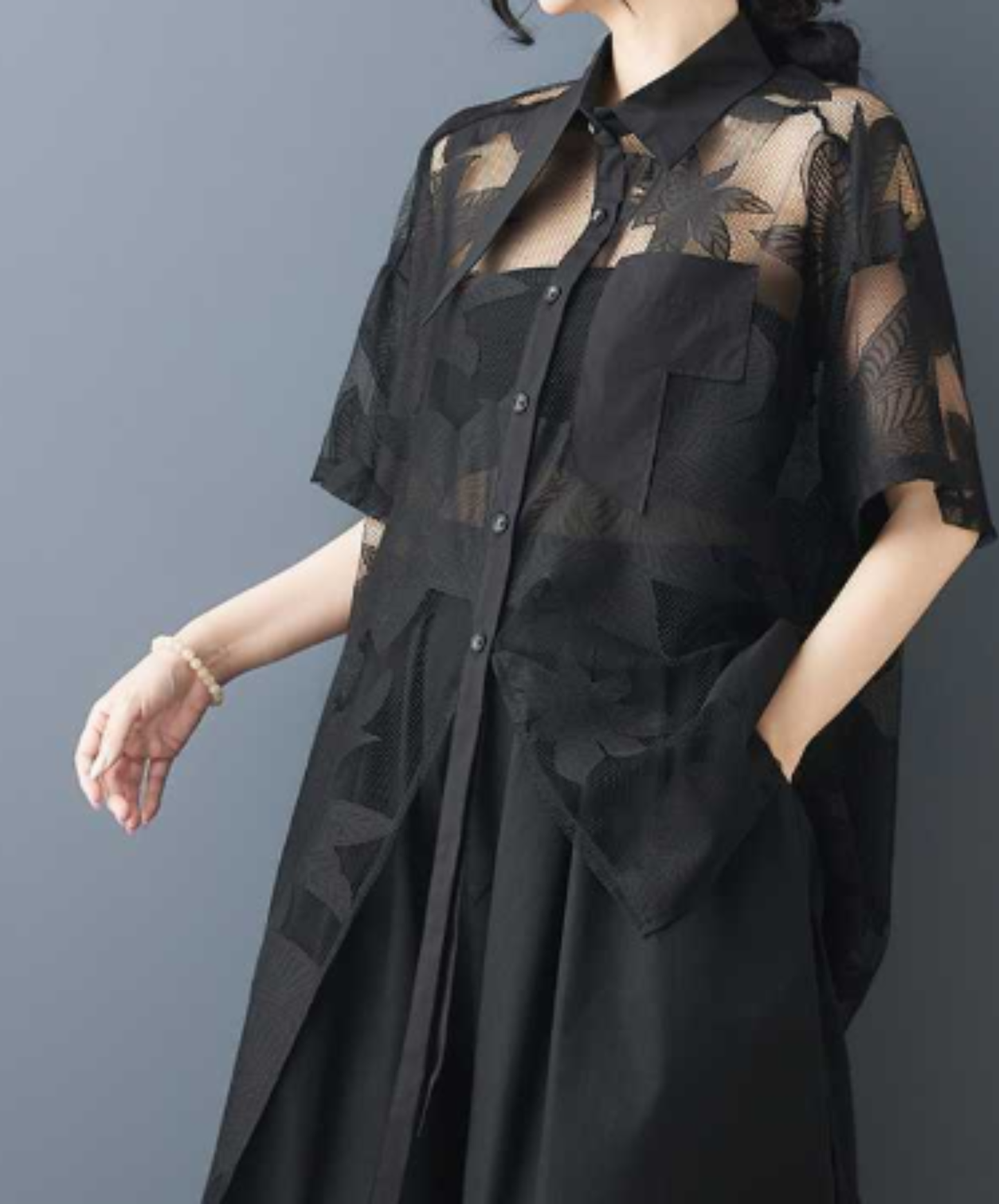 mid-length asymmetrical sheer shirt EN2985