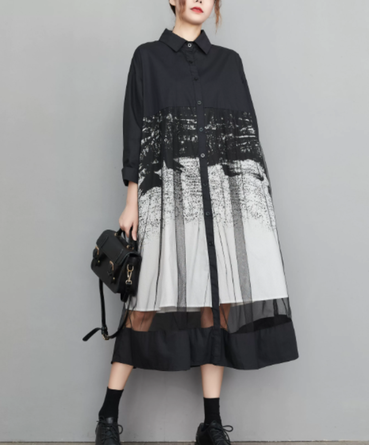 dynamic sheer switching flare long shirt EN3187