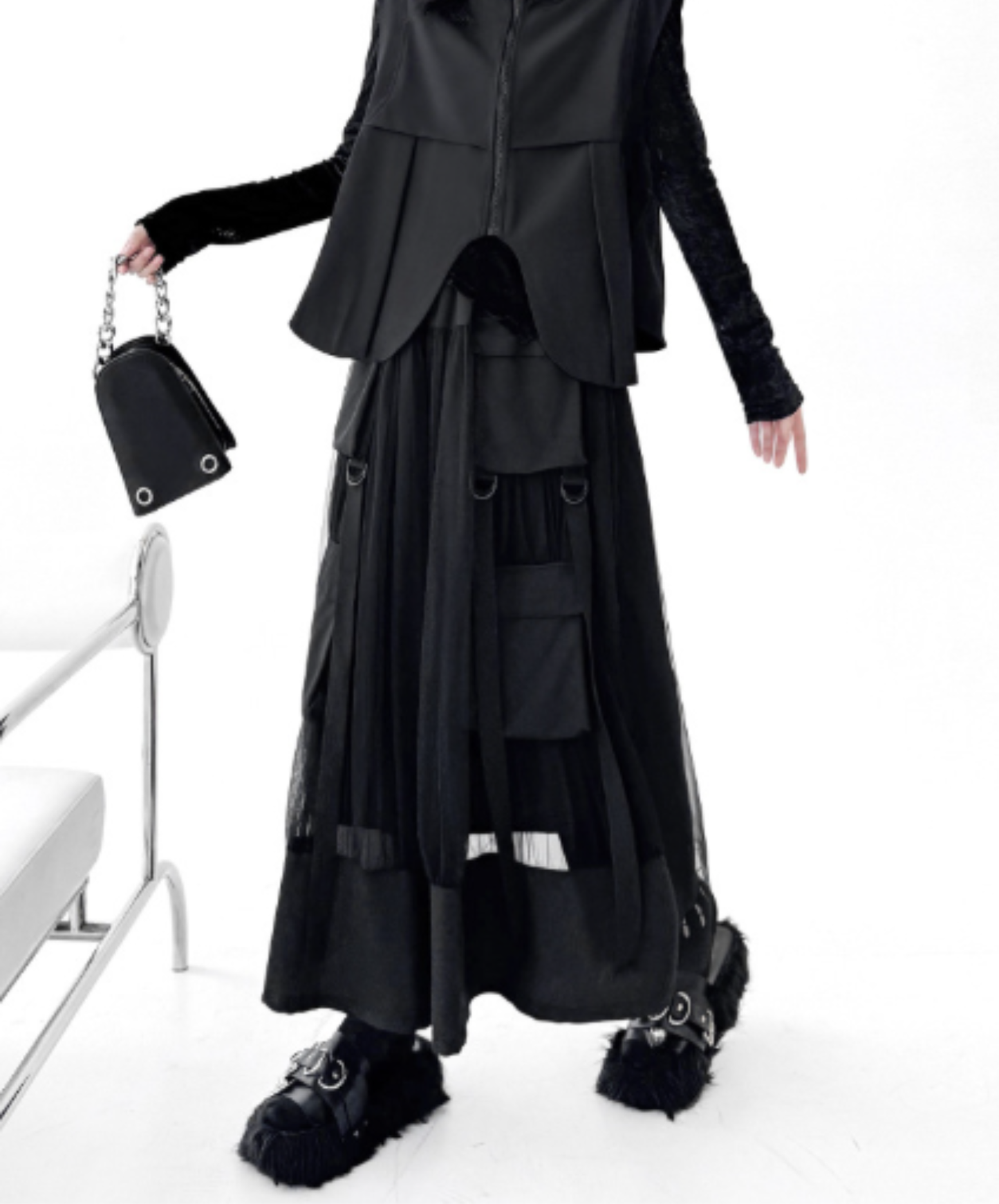 layered mesh patchwork skirt EN3104