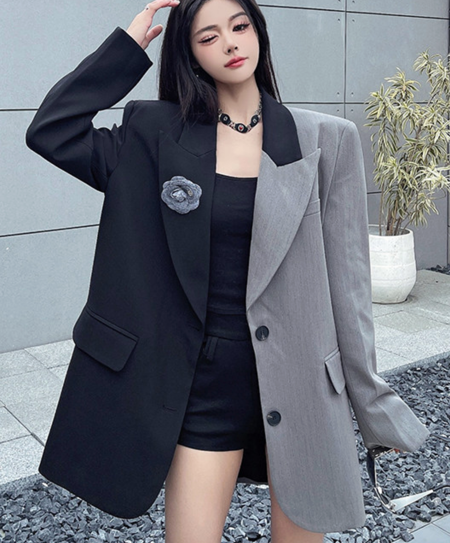 black & gray colorblock jacket EN2766