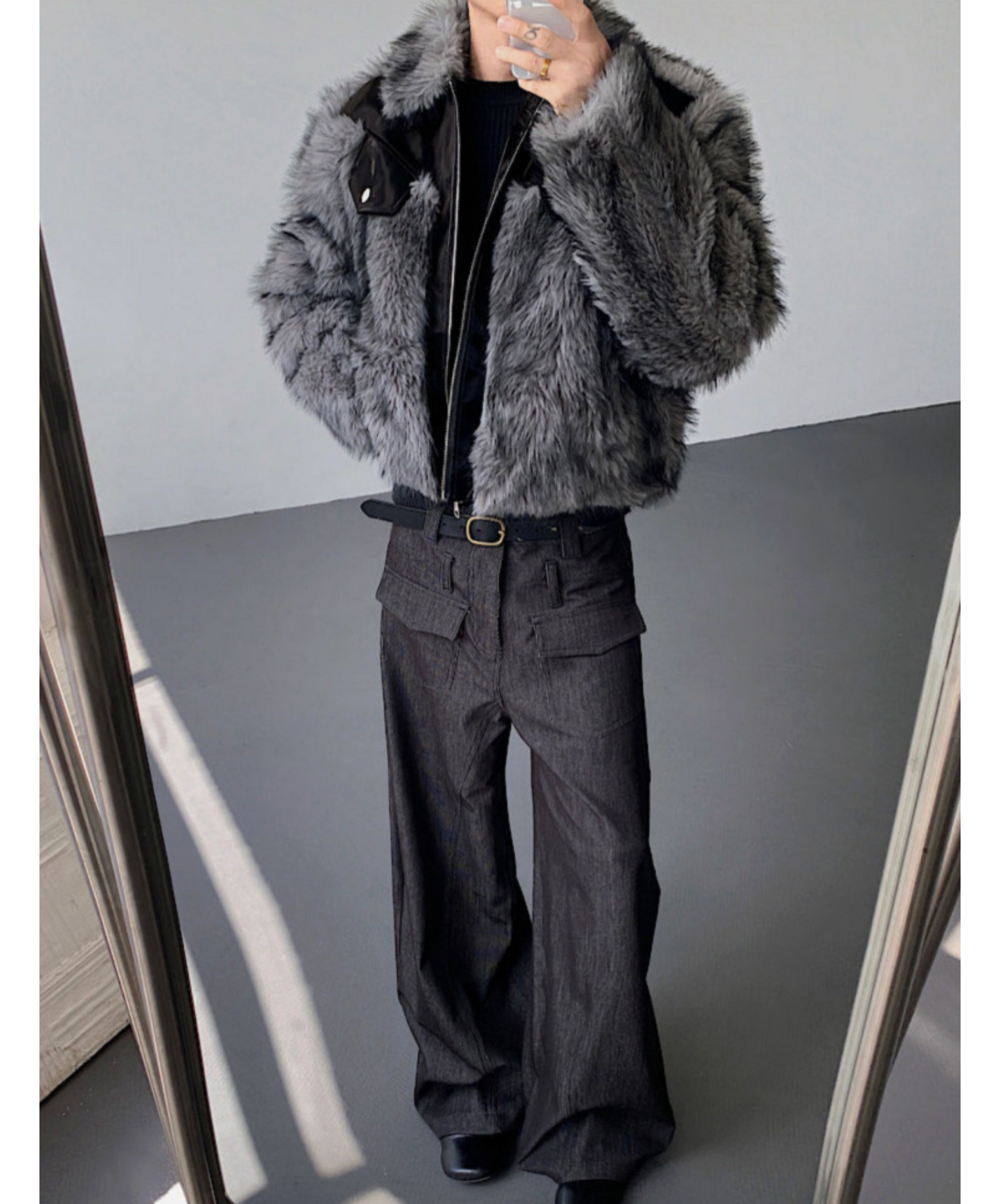 mink fur-like mixed material jacket EN2518