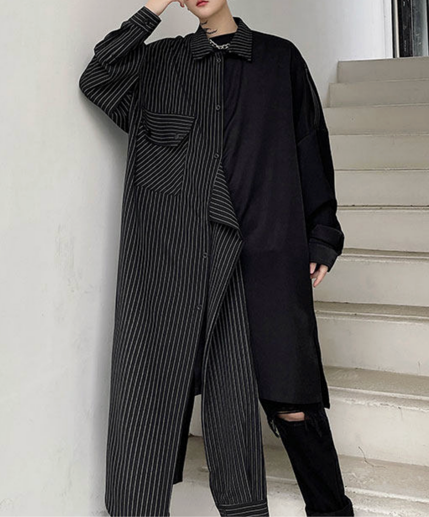 fake two-piece asymmetrical long shirt EN2762