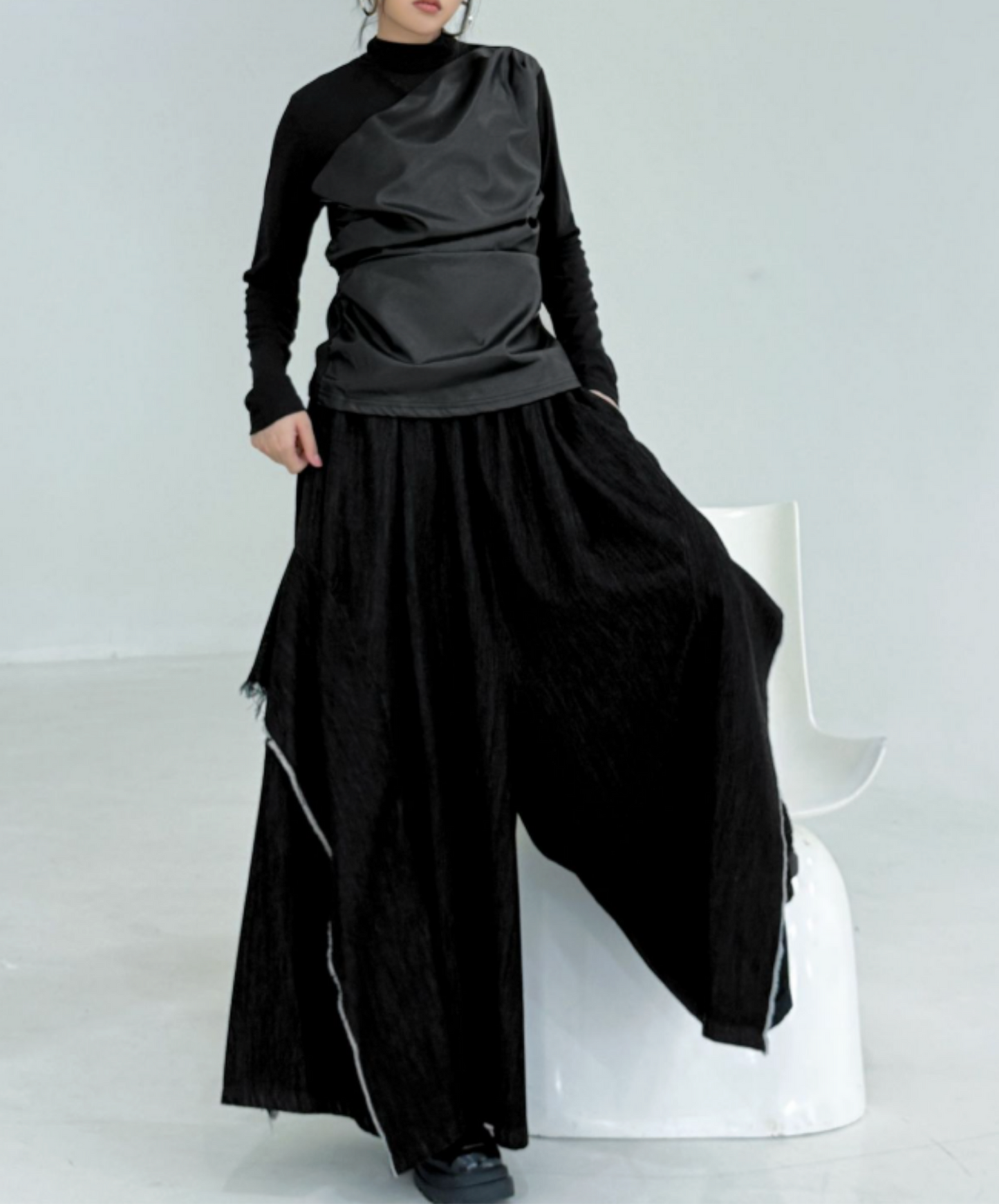 american patchwork high waist wide pants EN2781