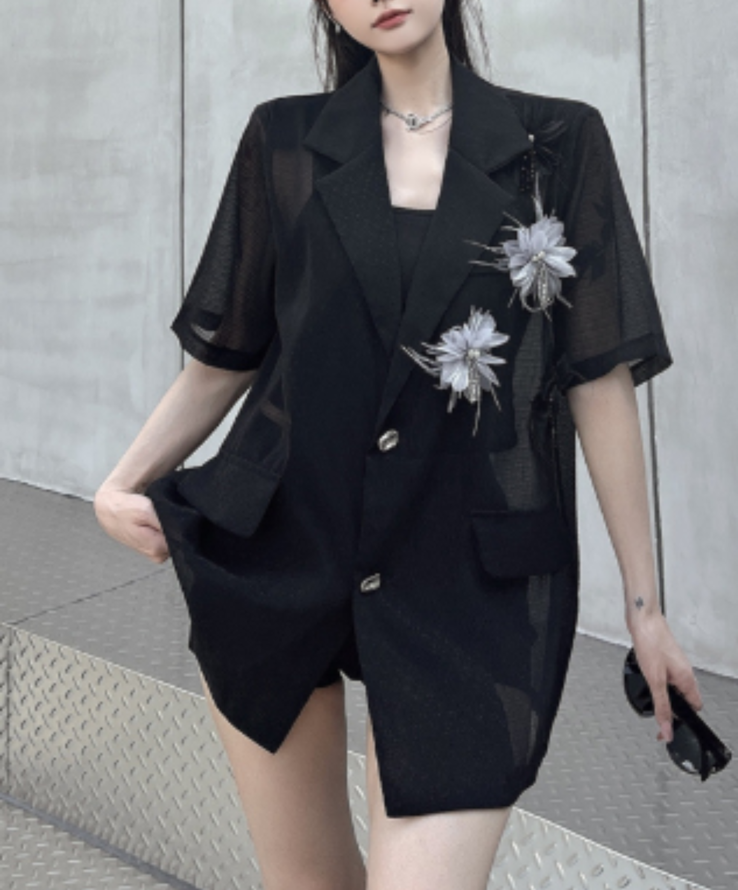 sparkling floral mesh lightweight jacket EN2915