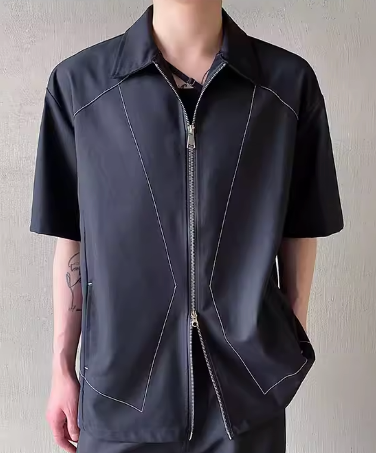 unique stitching with zipper shirt EN2812