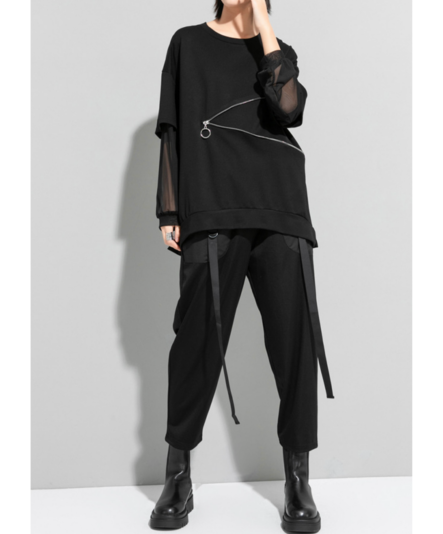 zipper line patching t-shirt EN2868