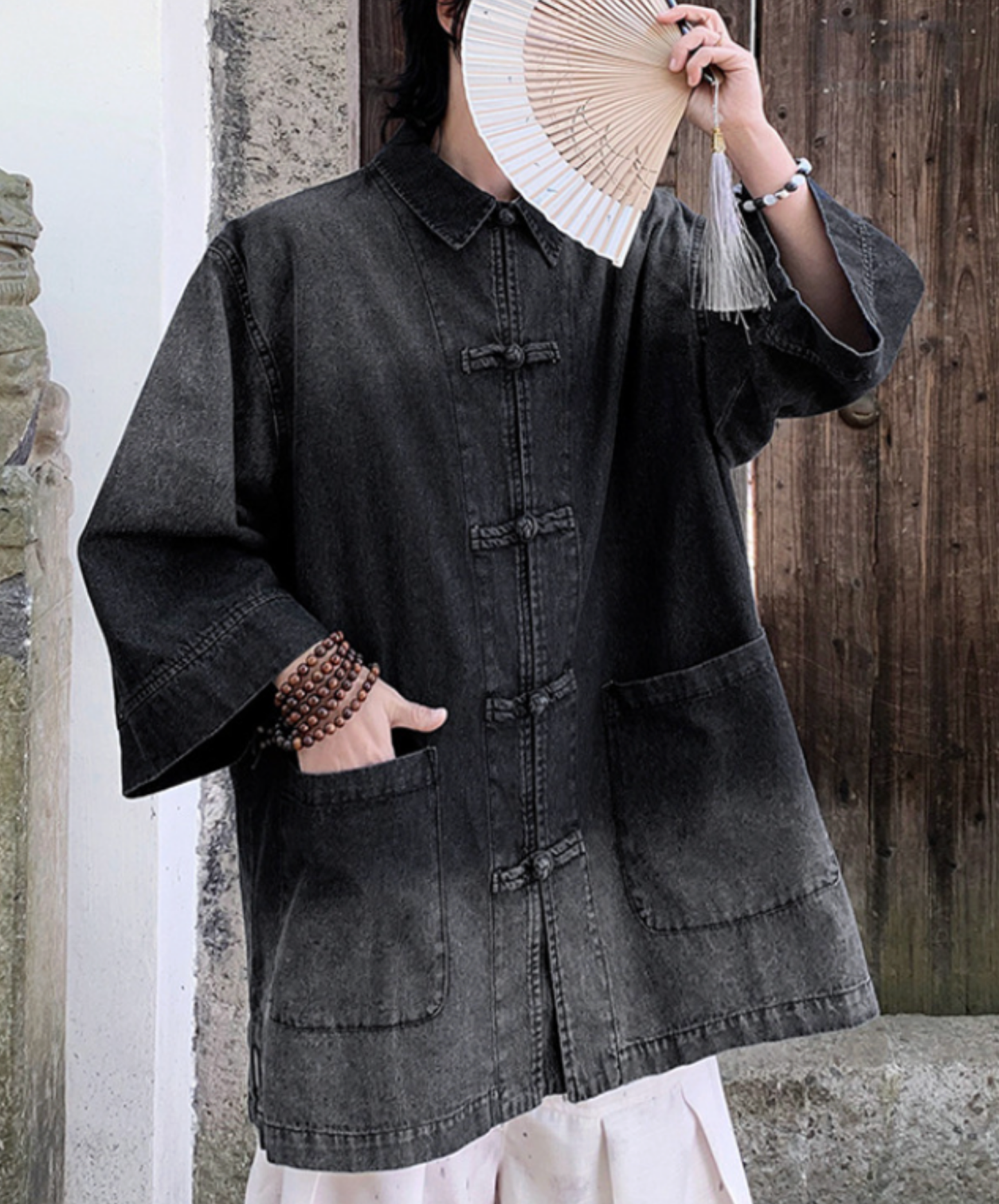 chinese style button gradient shirt EN2780