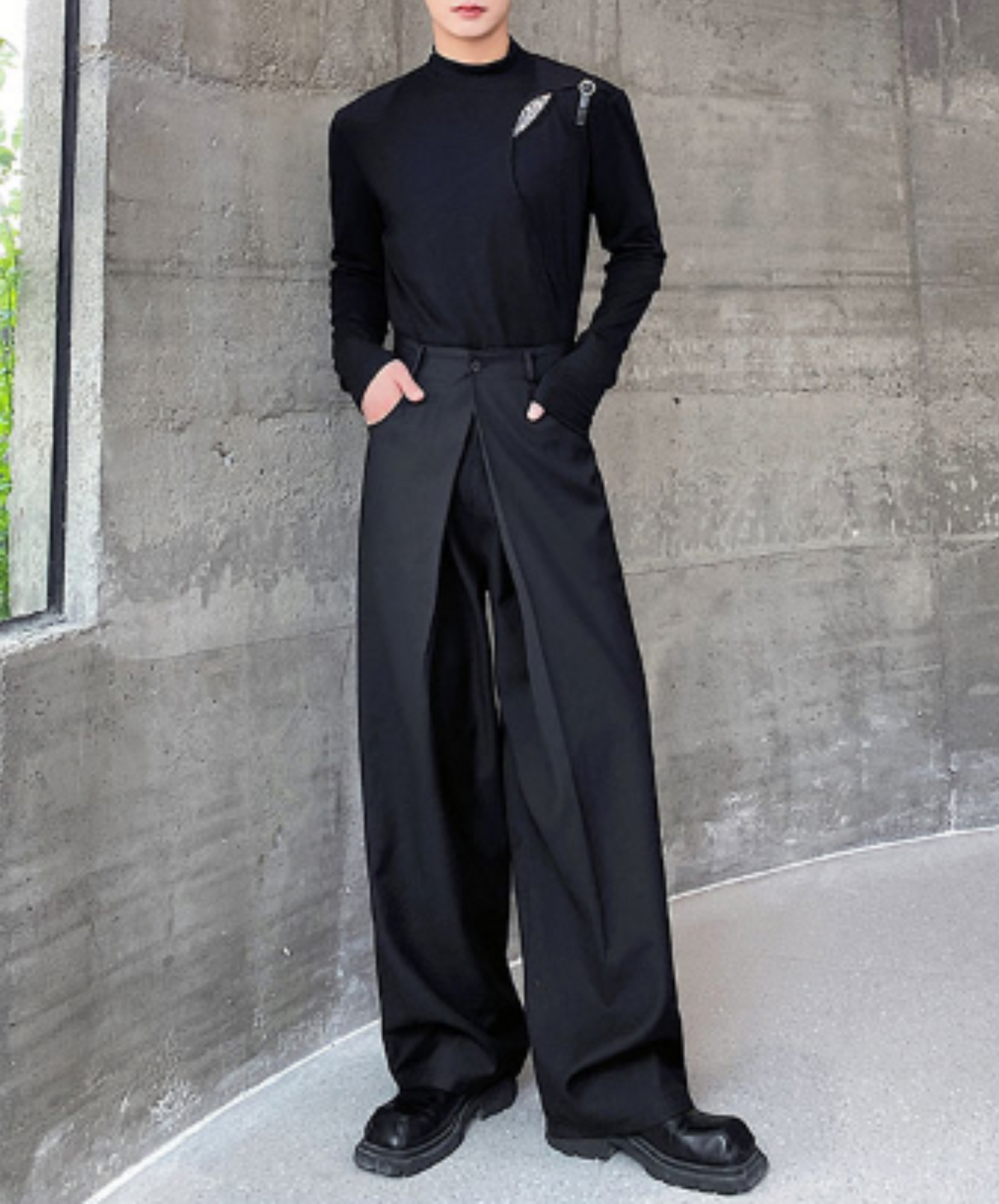 korean style wide silhouette tuck pants EN1223