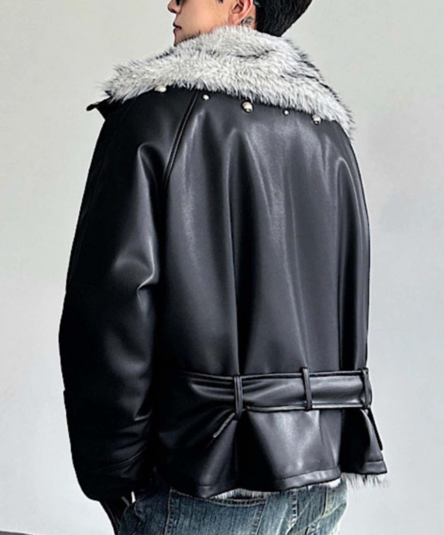 faux wolf fur collar jacket EN2587