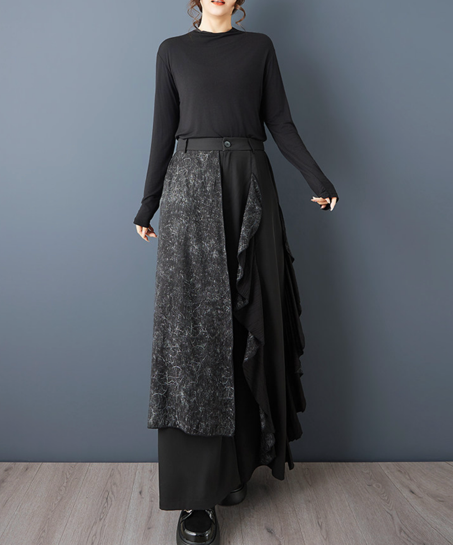 dark printed patchwork Irregular wide pants EN2727