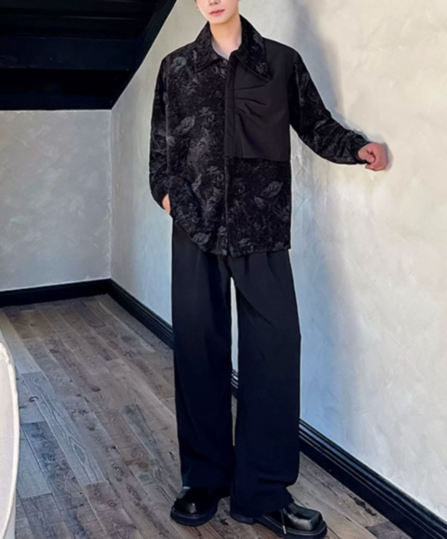 dark asymmetrical tie-dye velvet shirt EN2848