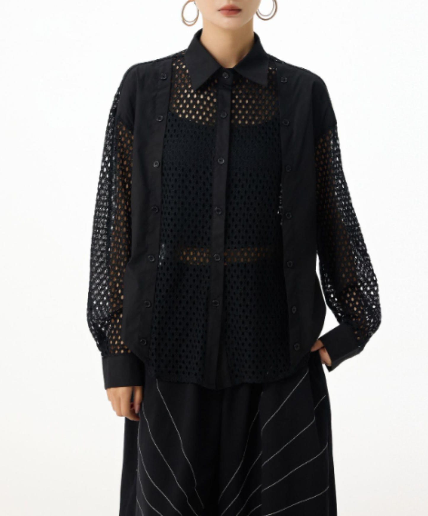 mesh patchwork sheer shirt EN2988