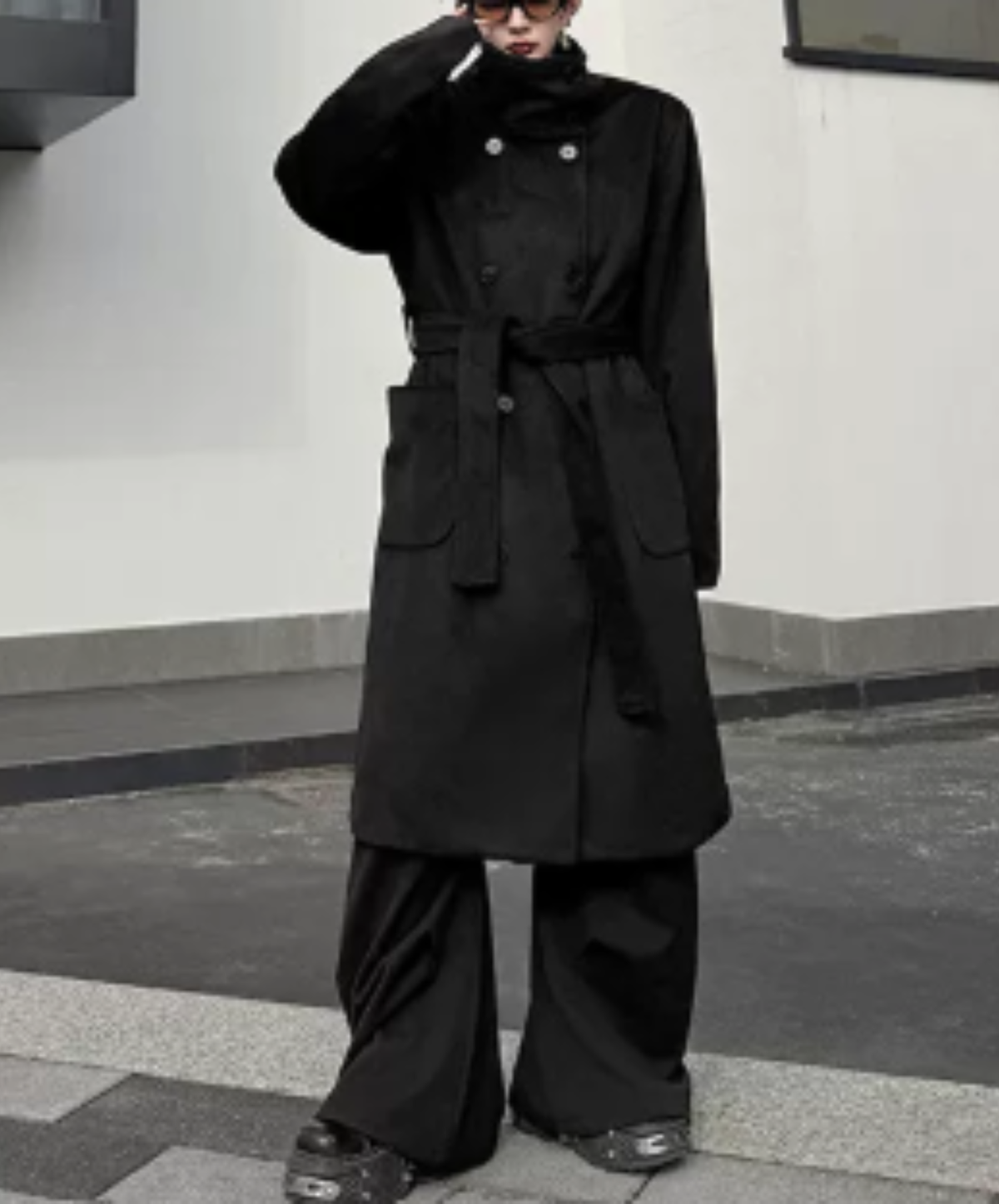 high-neck double-breasted long coat EN3230