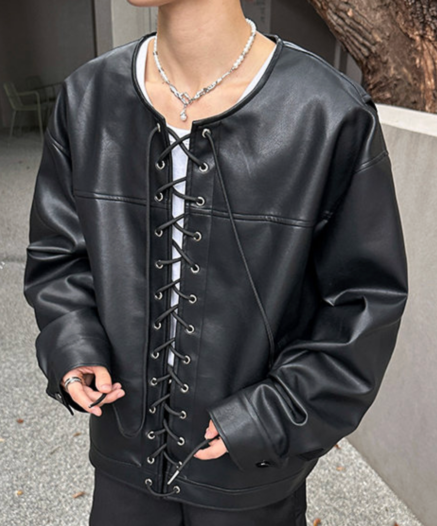 no-collar lace-up jacket EN2503