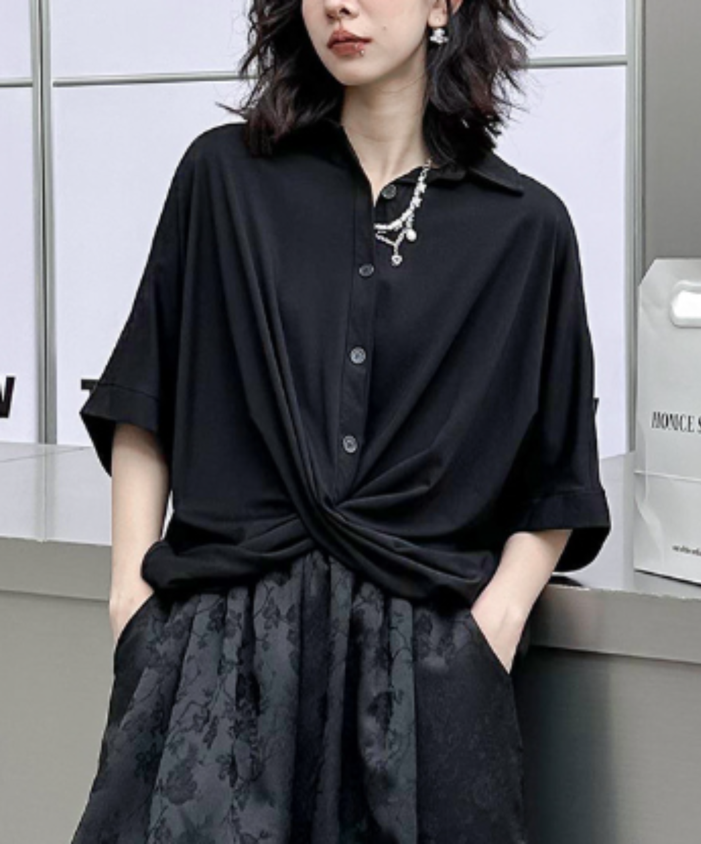 dark asymmetrical cross design shirt EN3001