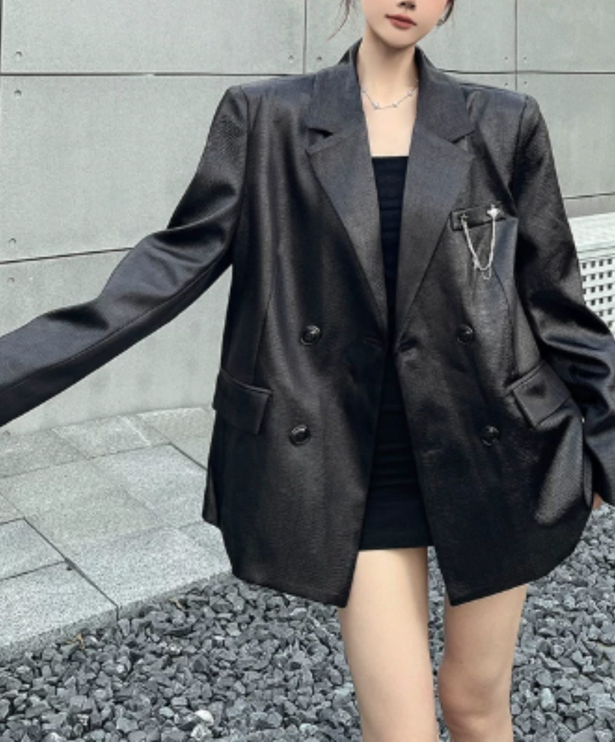 square silhouette chain embellishment jacket EN3199