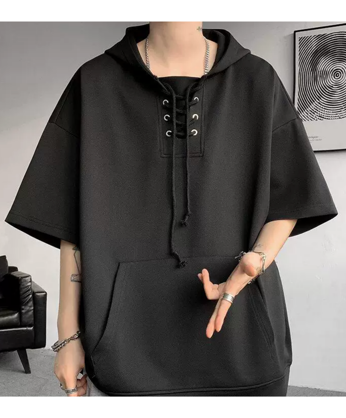 lace-up drawstring design hoodie EN2846