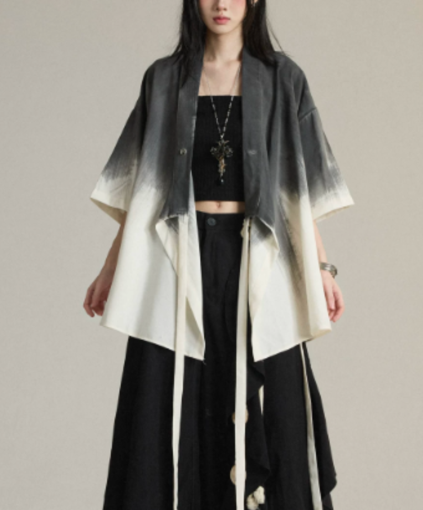 tie-dye print with waist tie jacket EN3010