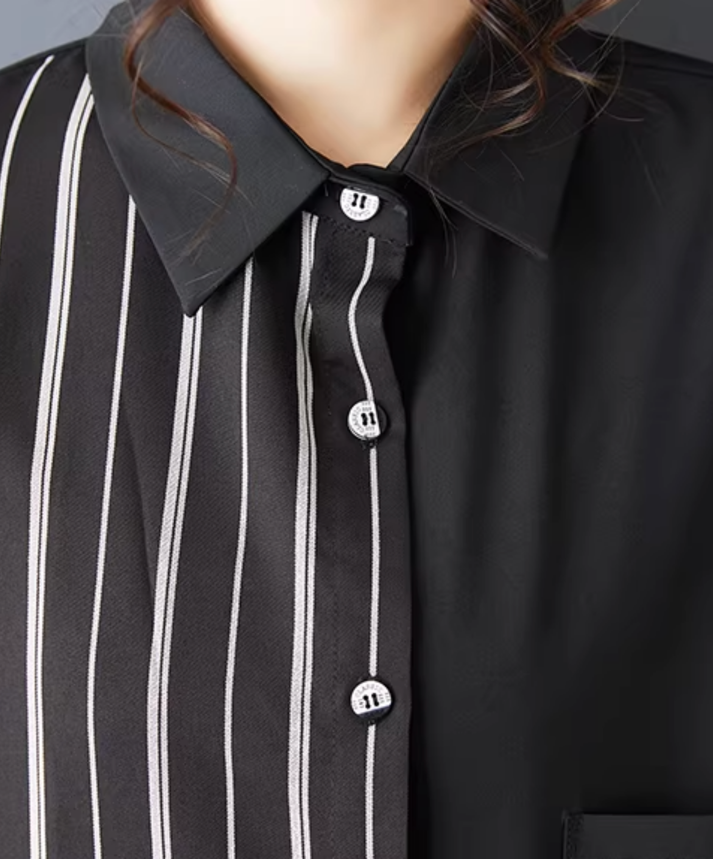 dark striped patchwork mid-length shirt EN2797
