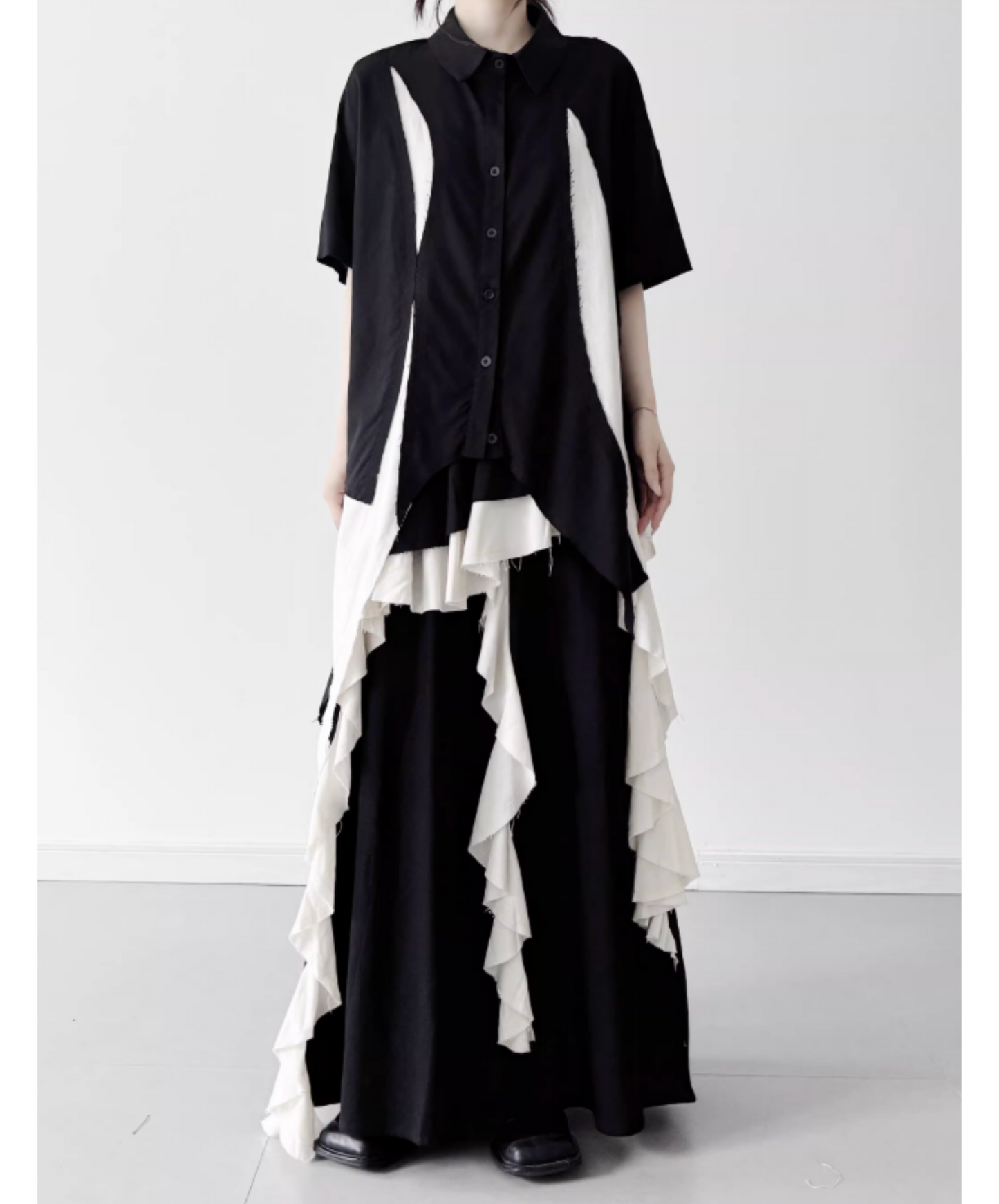 dark Irregular color block short-sleeved shirt EN2809