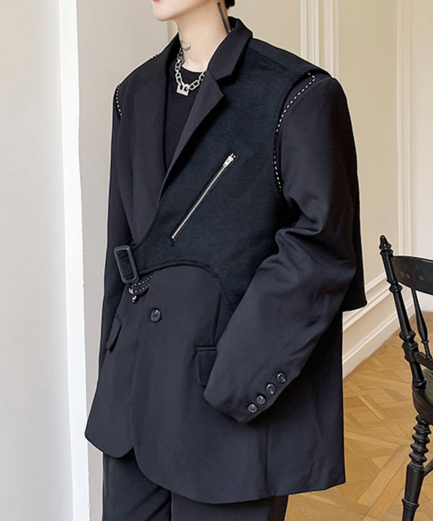 dark irregular design mix jacket EN2406