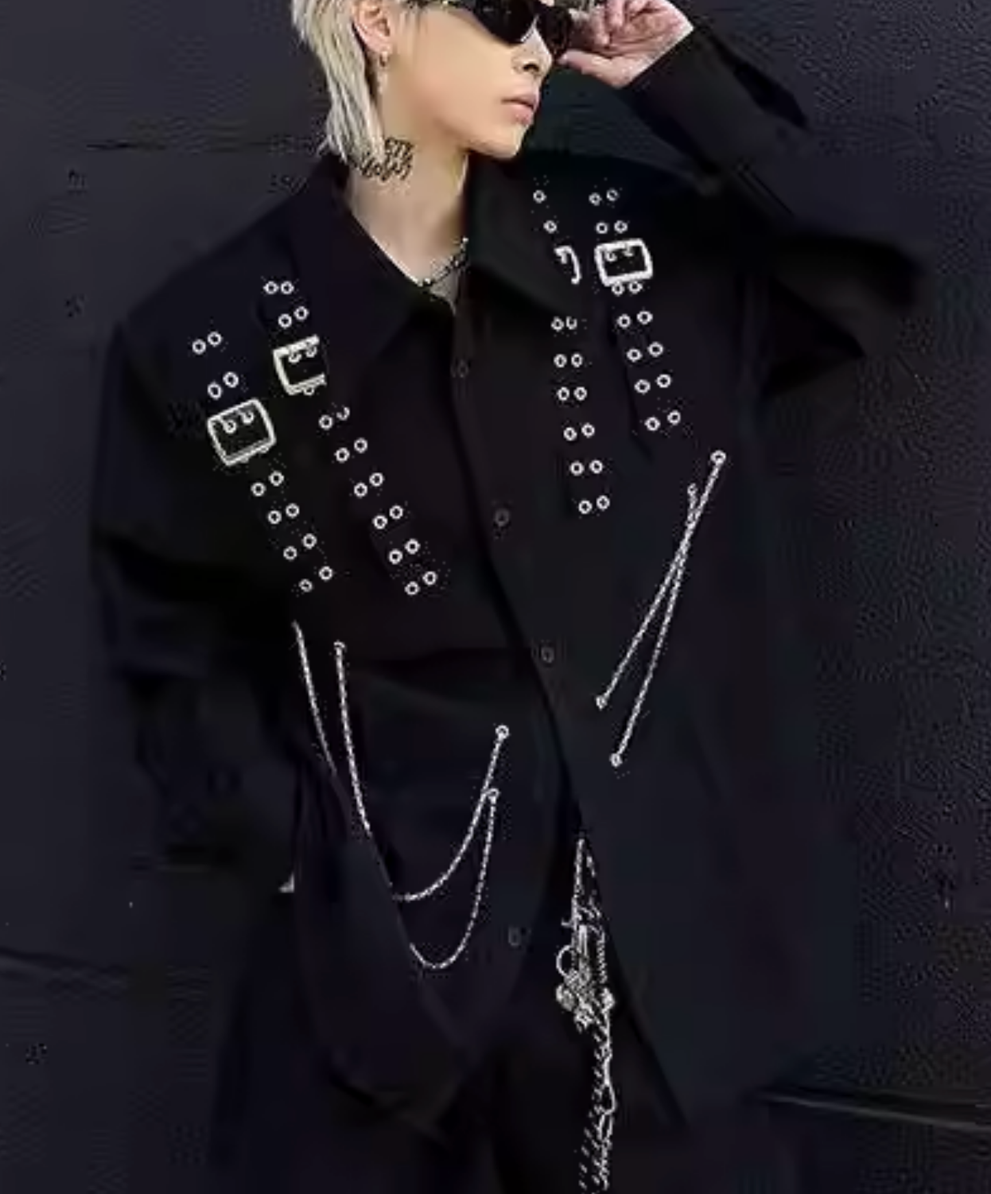 dark belt and chain decoration shirt EN2796