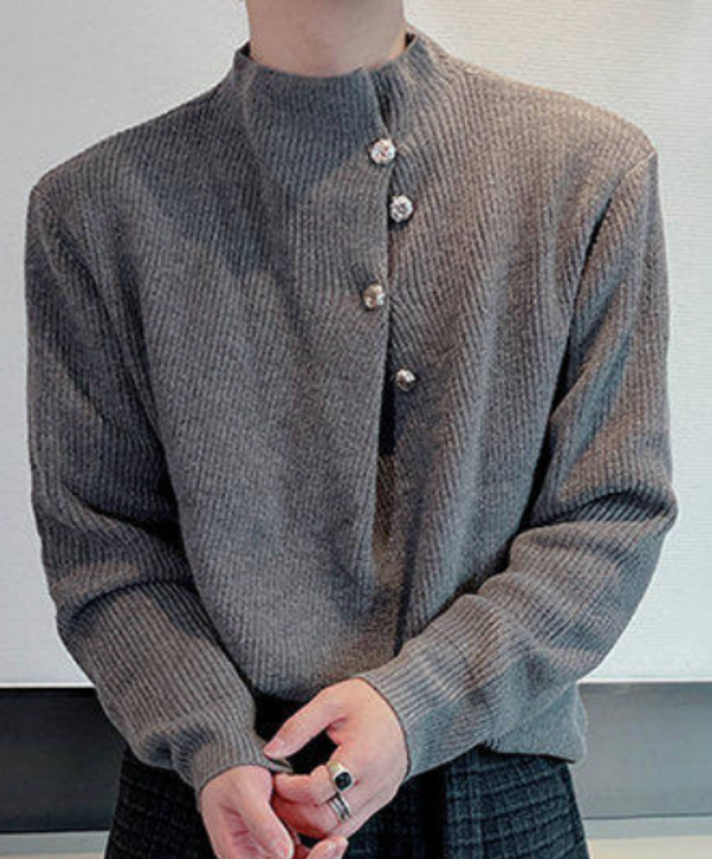 semi-high neck button sweater EN2636