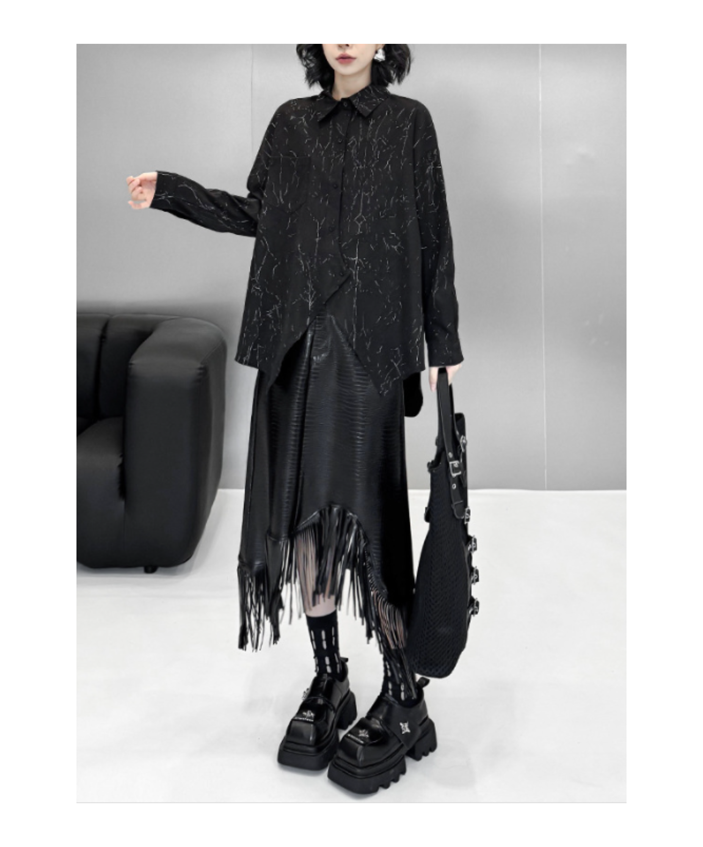 sparkling silver color pattern shirt EN2890