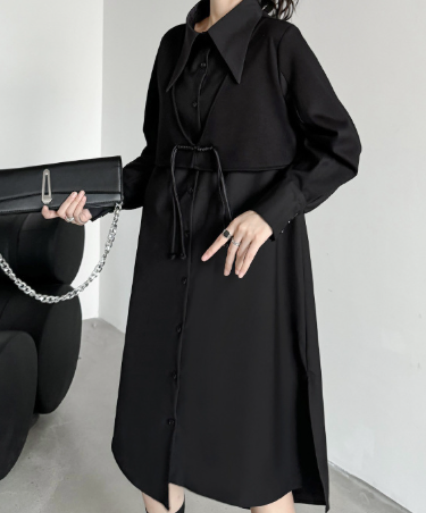 layered-look fringe vest style long shirt EN3135
