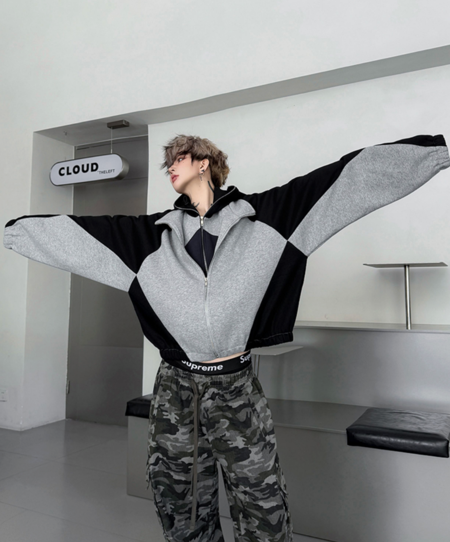 layered patchwork hoodie EN2613