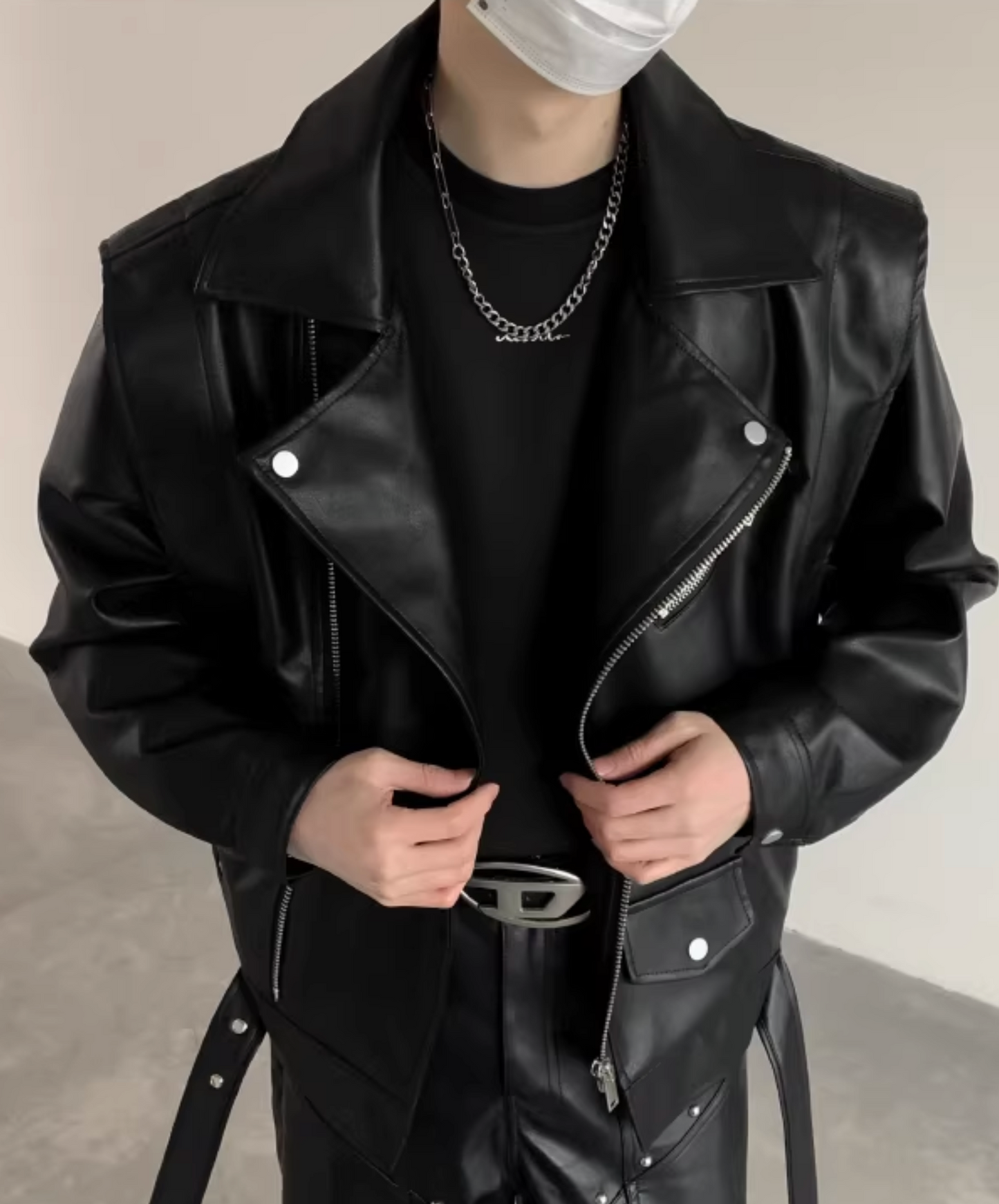 loose lapel pu leather jacket EN2621