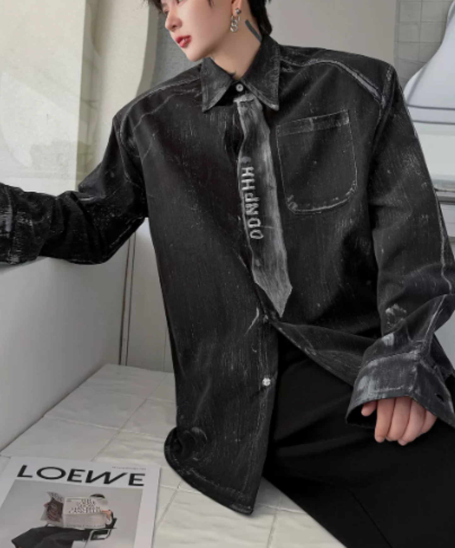 vintage-style tie motif design shirt EN3170