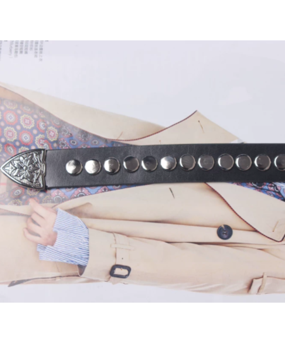 narrow Western buckle and circle studs belt EN3214