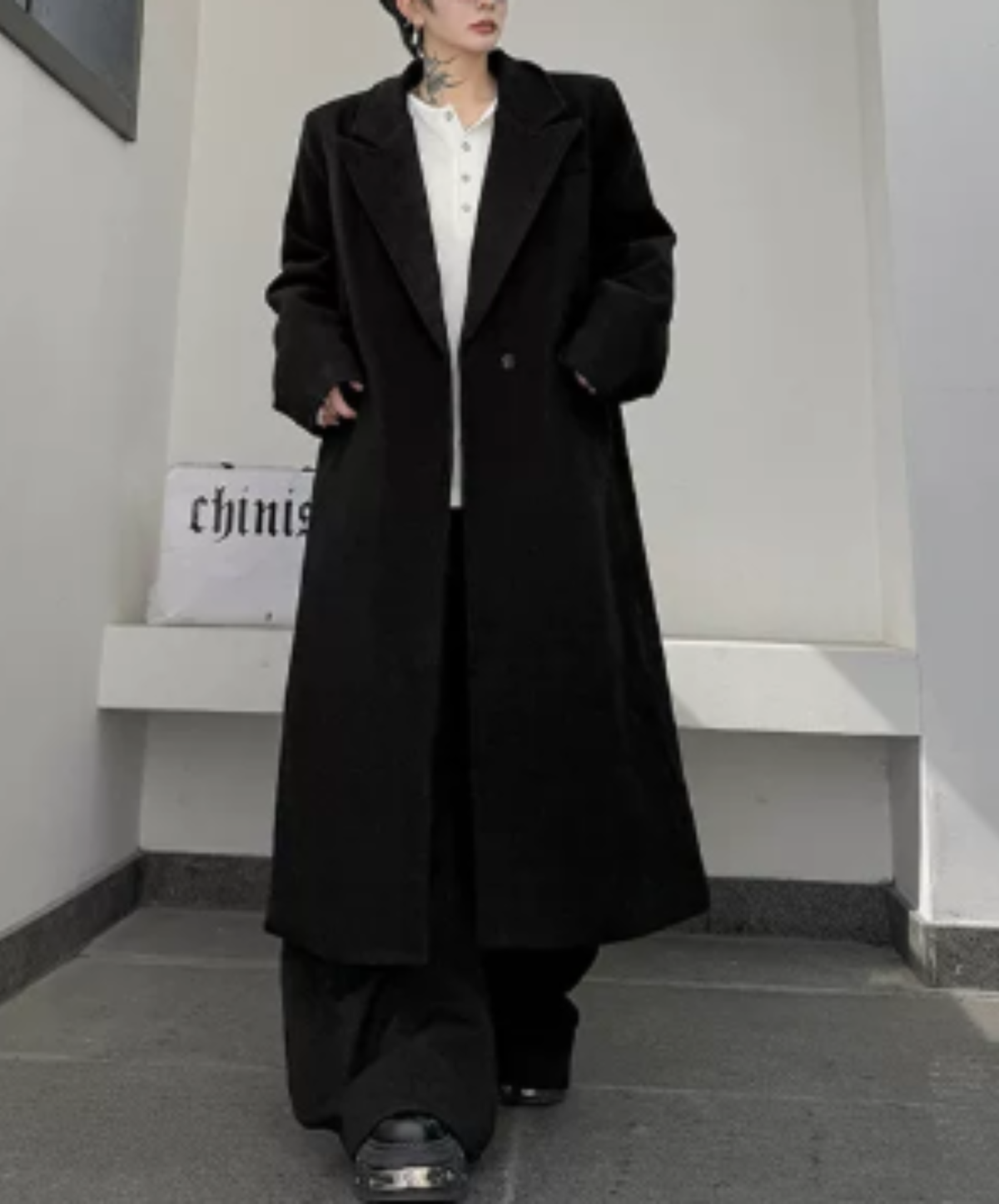 peak lapels long chesterfield coat EN3231