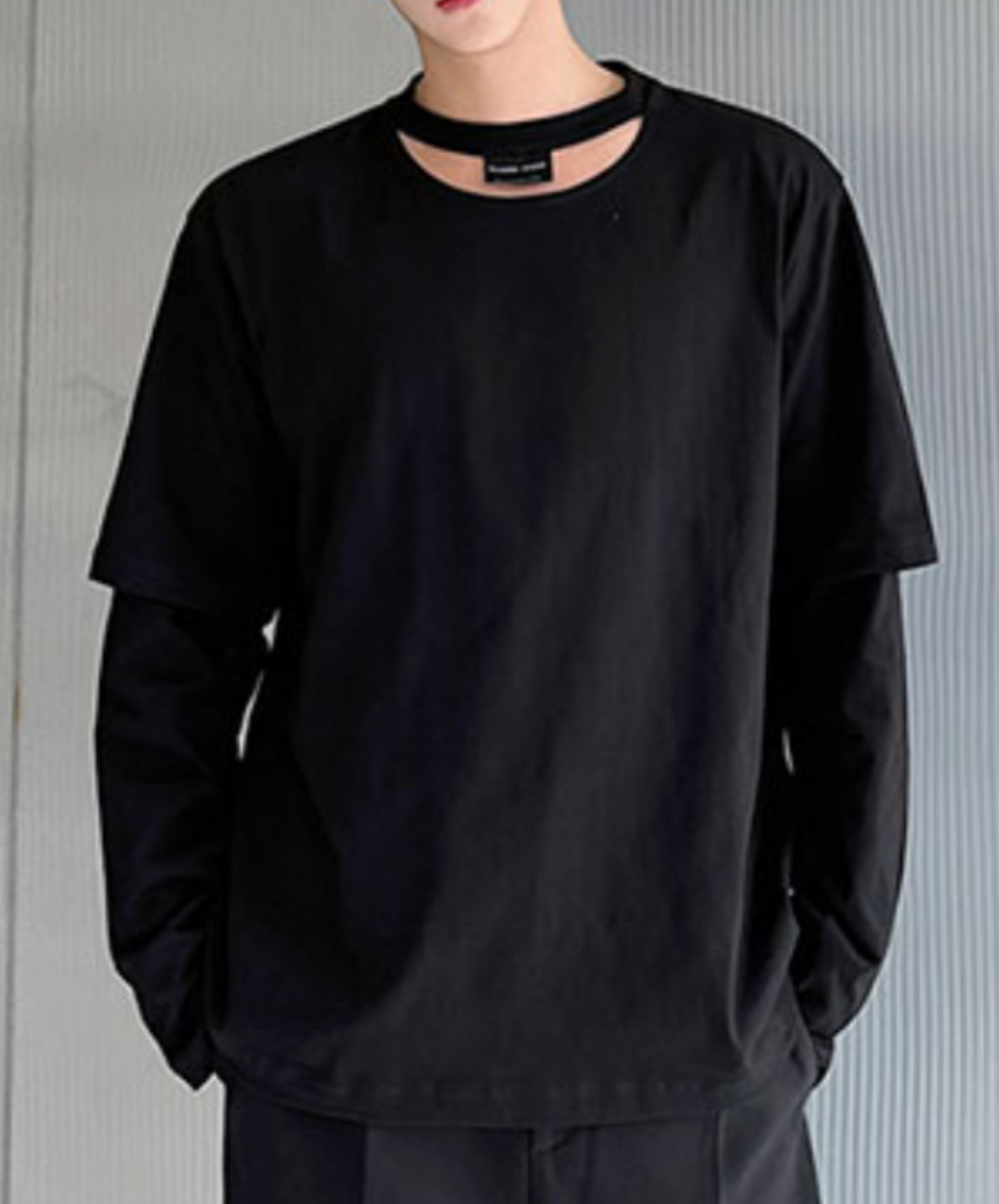 crescent hole layered style long t-shirt EN1804