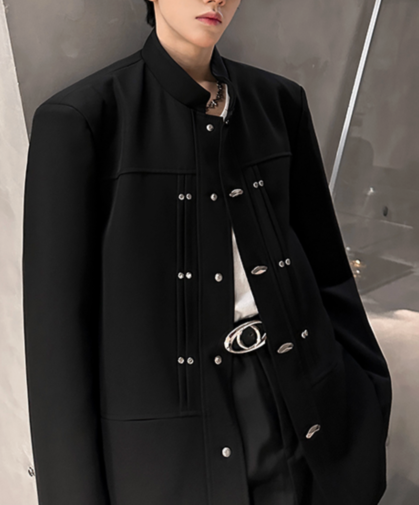 stand collar with metal buckle jacket EN2488