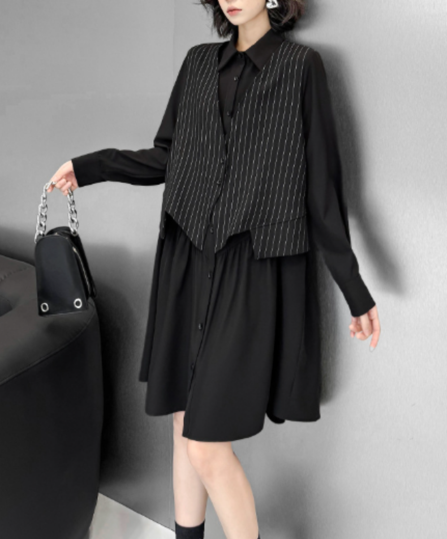 best-selling flared silhouette layered look long shirt EN3151