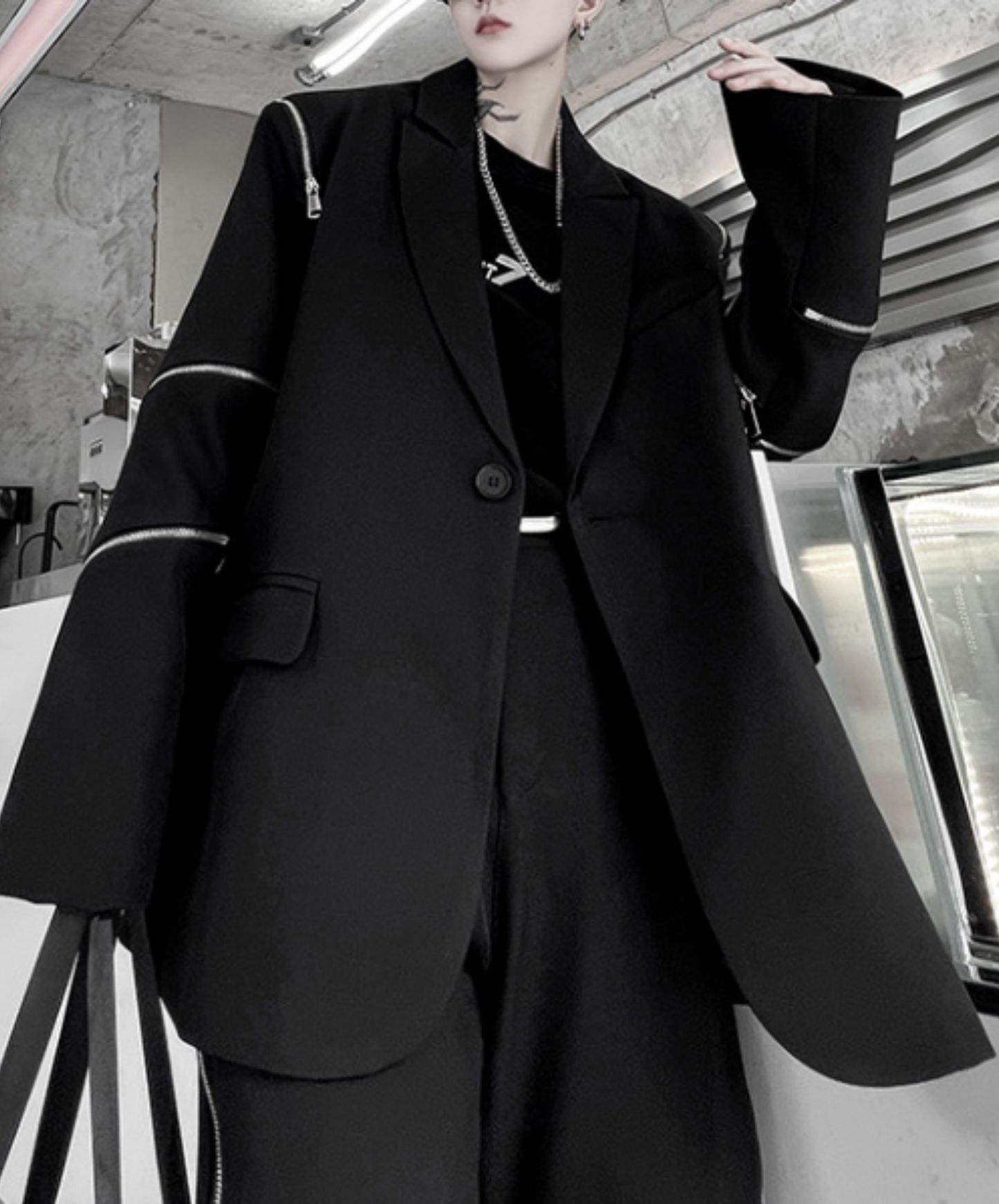 【style57】dark mode outfit set EN1854（jacket + sweater + pants set）