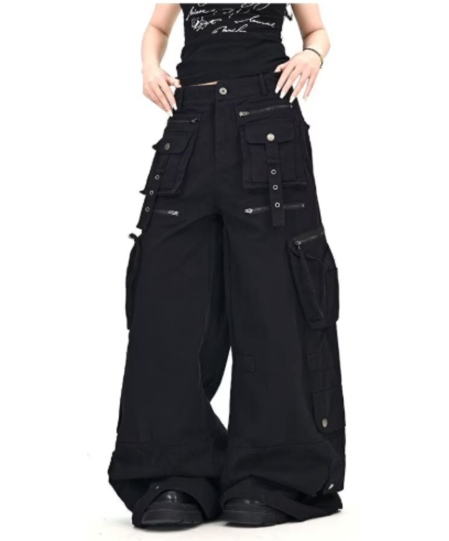 blackwash loose straight hair wide pants EN2911
