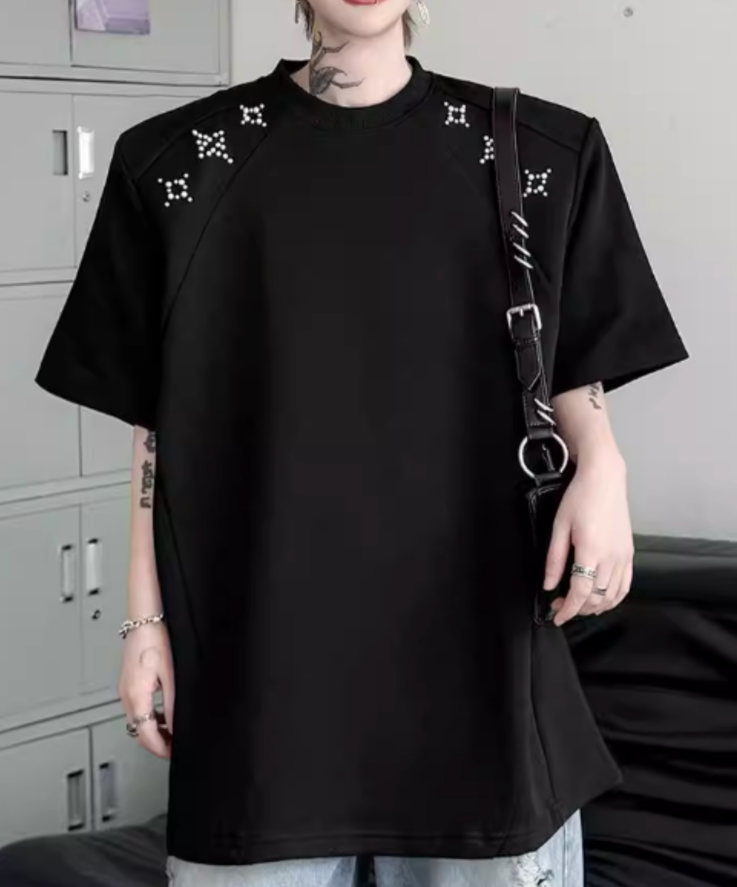 sparkling star motif bead decoration t-shirt EN2827